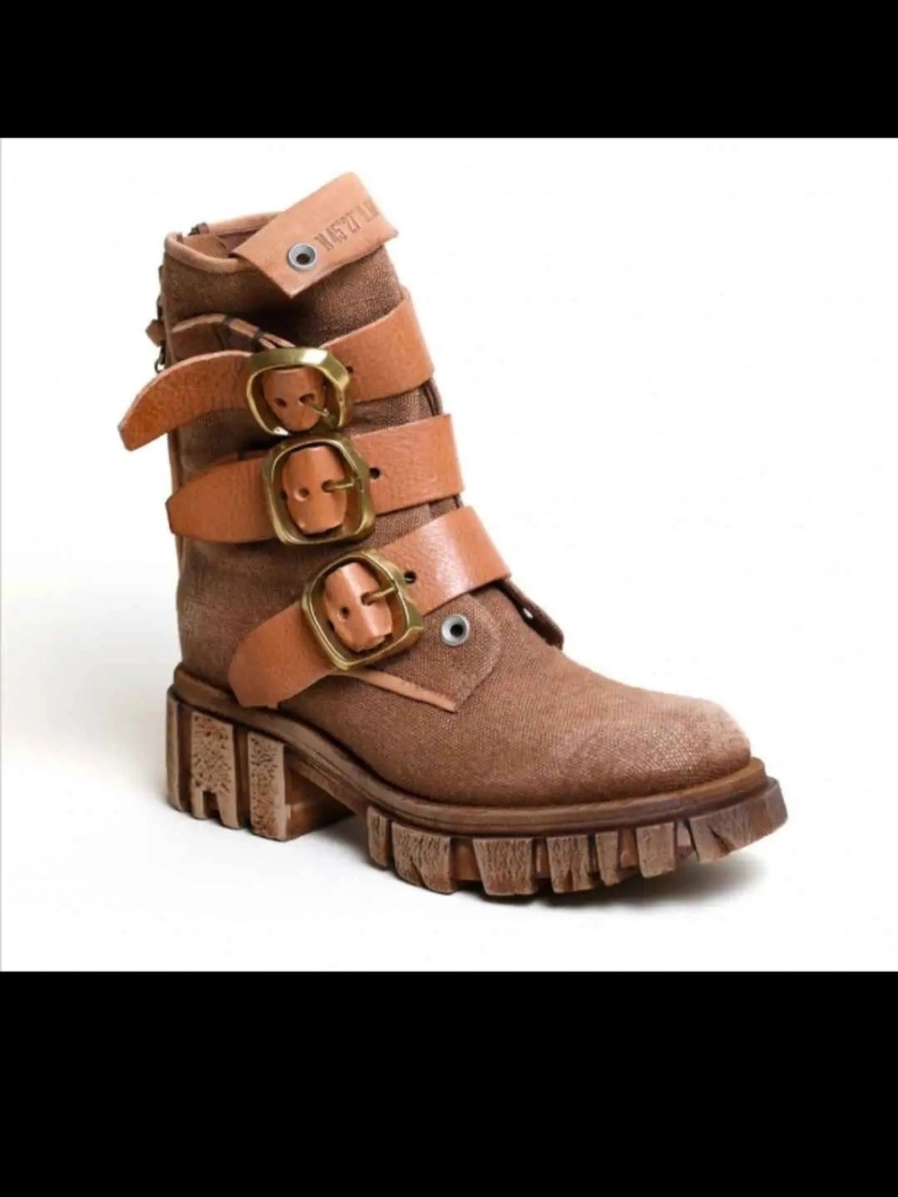 A.S.98 Tan Buckled Combat Boot with Chunky Lug Sole
